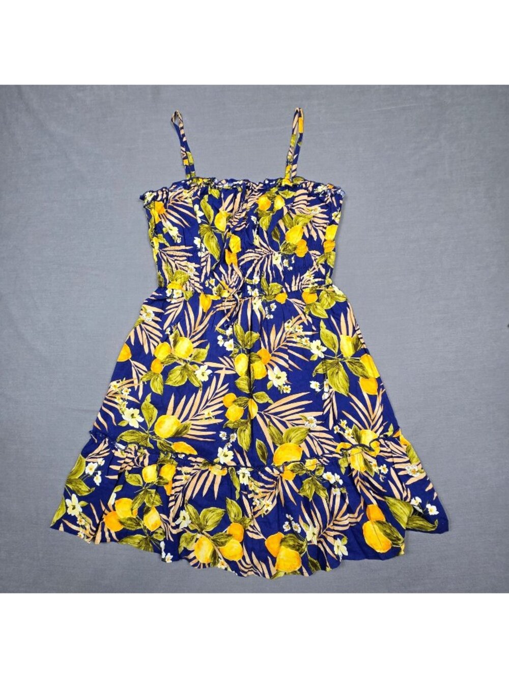 NEW June & Hudson Lemon Print Sundress Medium Linen Blend Summer Dress
